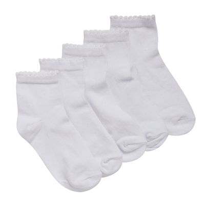 Girl's pack of five white cotton trainer socks